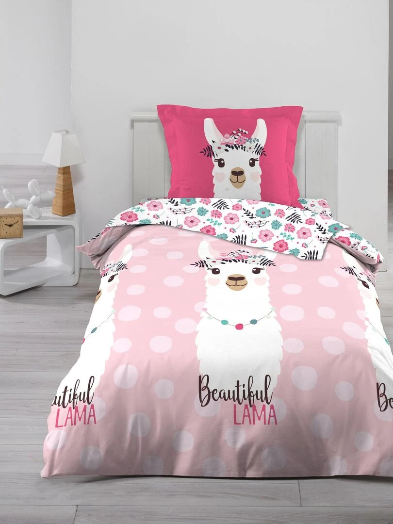 Parure de Drap + 1 taie d'oreiller Beautiful Lama Rose