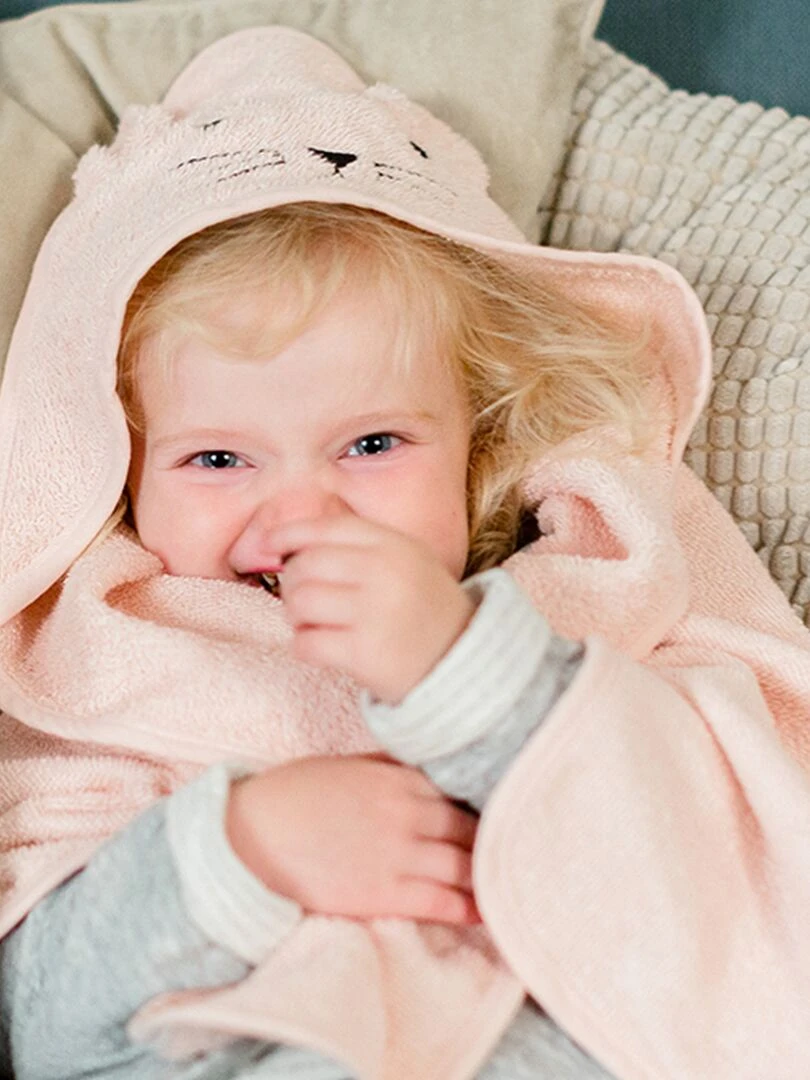 Cape de bain chat en coton   Rose