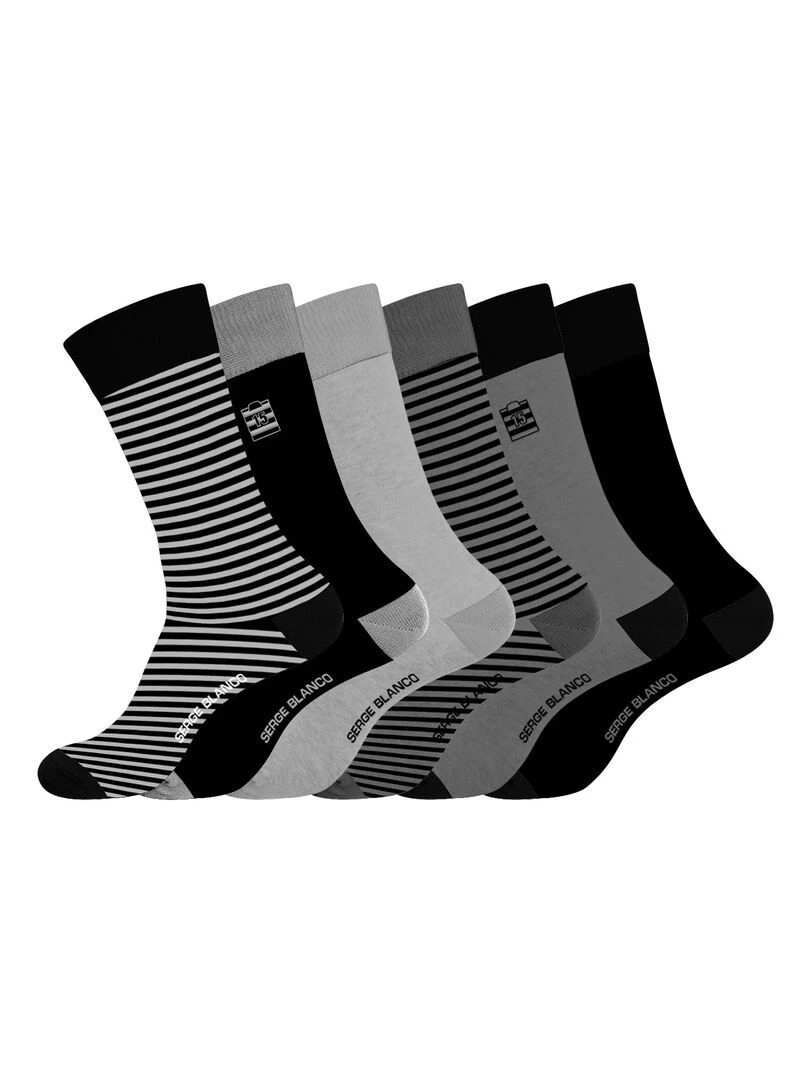 Lot de 6 Paires de Chaussettes de ville coton homme Serge Blanco Noir Gris