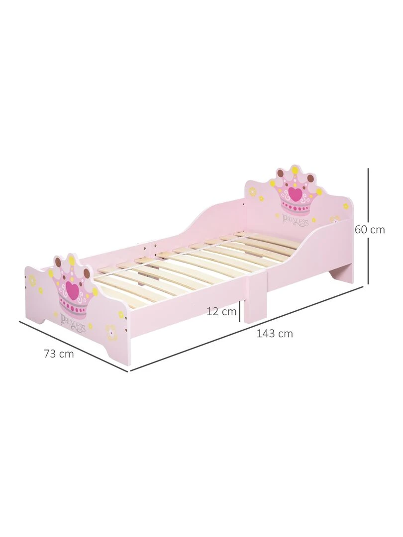 Lit d'enfant design princesse motif couronne   sommier à lattes inclus   MDF contre plaqué rose   Rose