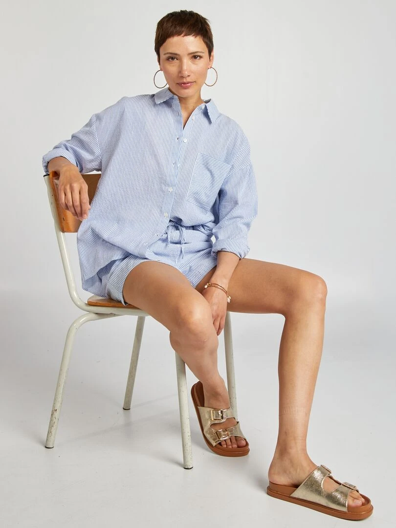 Chemise à manches longues rayée   Bleu