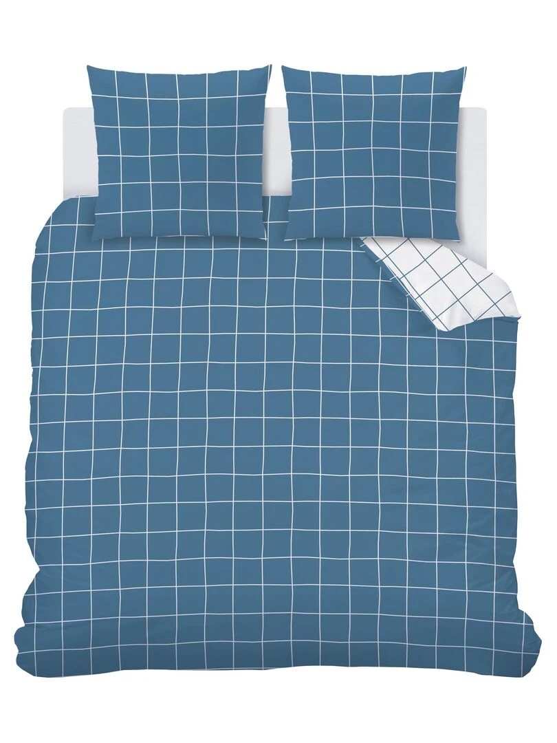Parure de lit imprimée 100% coton  CHECKS   Bleu outremer