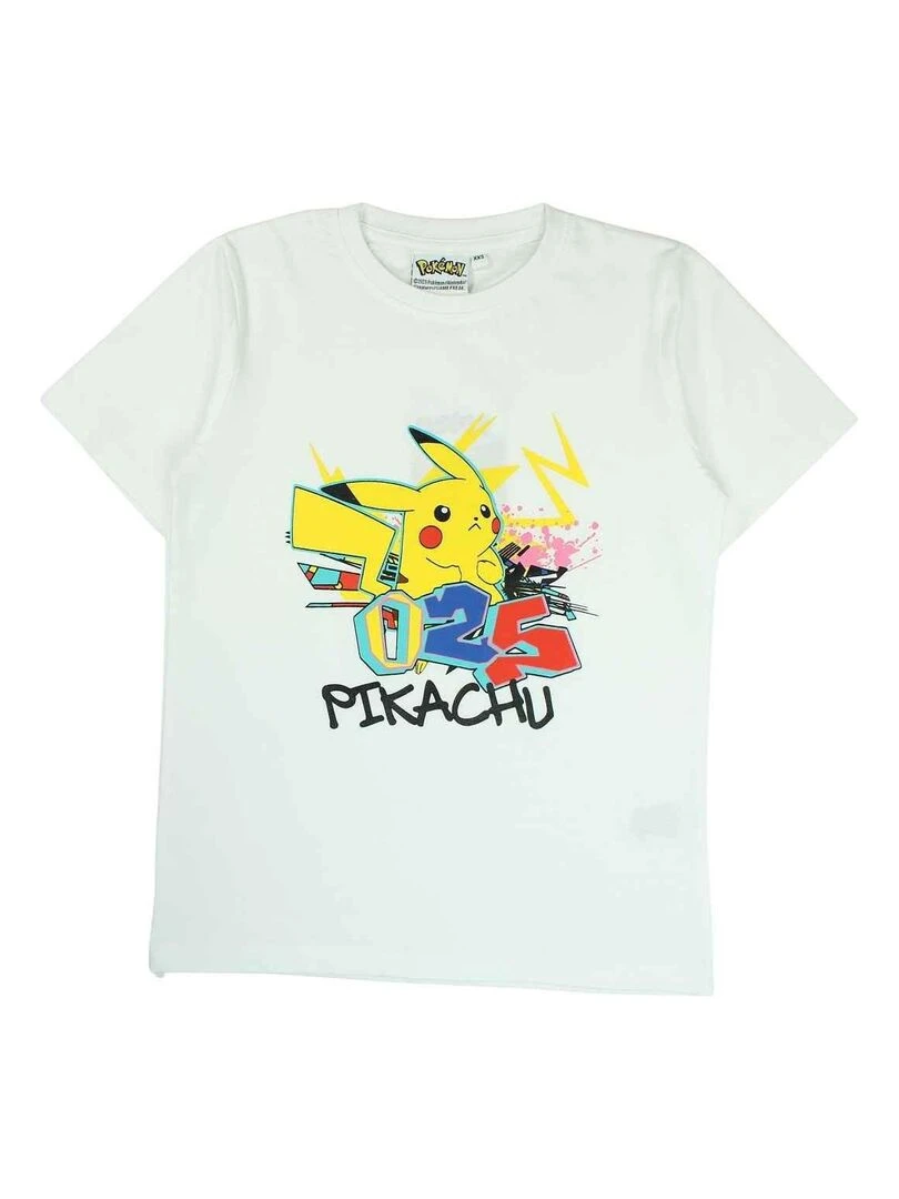 Pokemon T shirt garçon imprimé Pokemon en coton Blanc