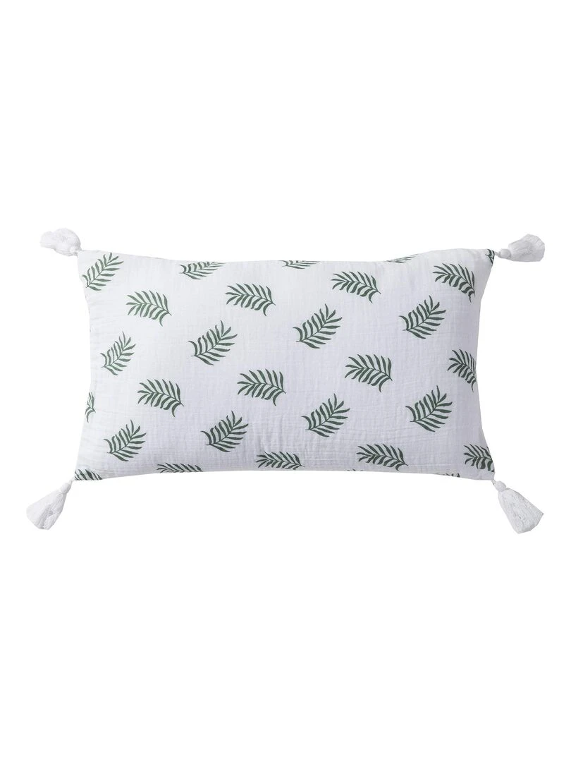 Coussin en double gaze de coton avec imprimé feuillage 'Deko&co' Blanc Vert