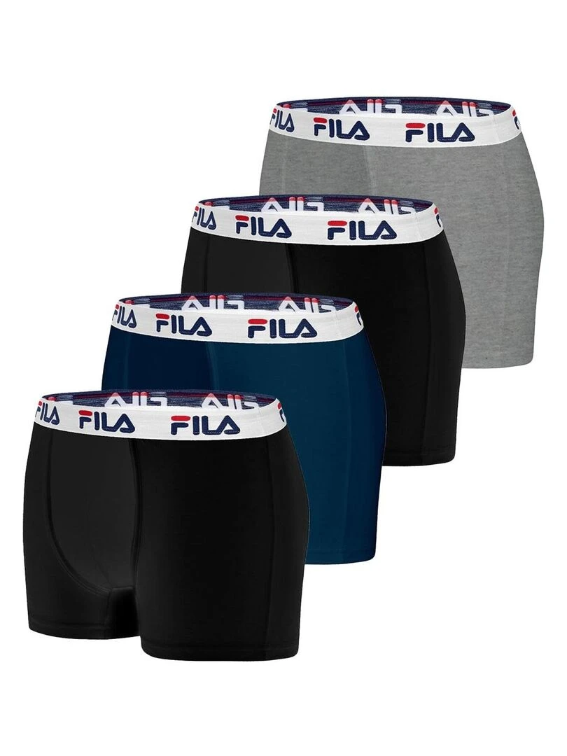 Lot de 4 Boxers coton homme FU5016 Uni Fila Bleu Noir Gris