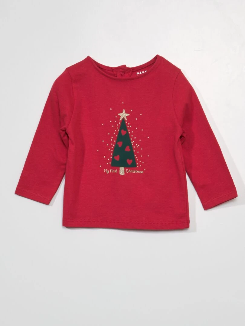 Tee shirt de Noël avec sapin   Rouge