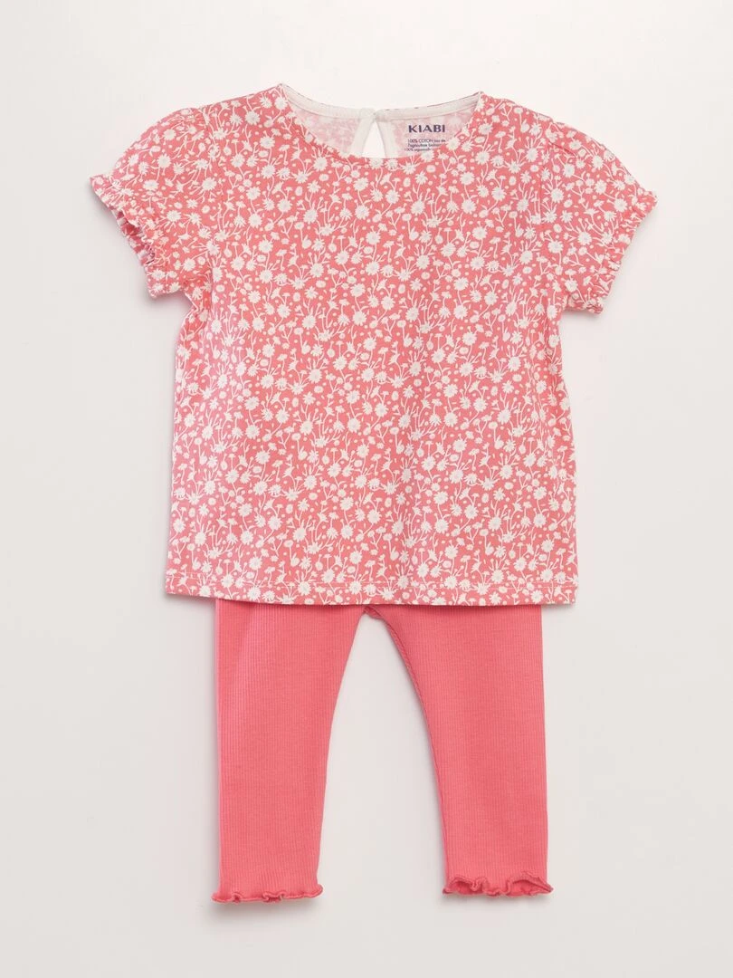 Ensemble legging + t shirt imprimé 2 pièces Fuschia