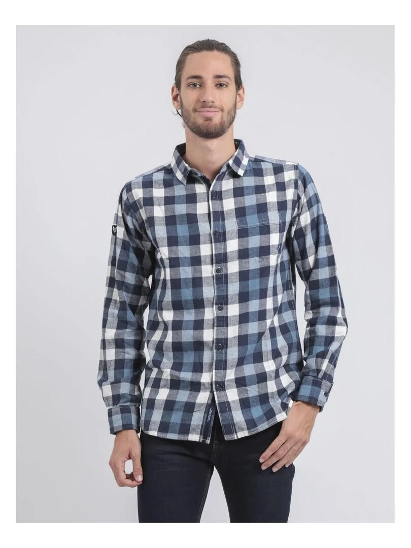 Chemise manches longues carreaux TAKOS Bleu marine