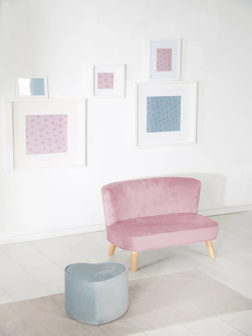 ROBA Canapé Enfant en Velours "Lil Sofa" Scandinave   2 Places   Feuteuil Rétro Confortable   Rose   Rose