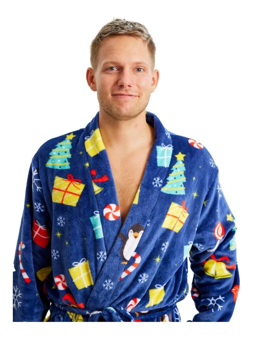 Robe de chambre de Noël "Papier cadeau" Bleu