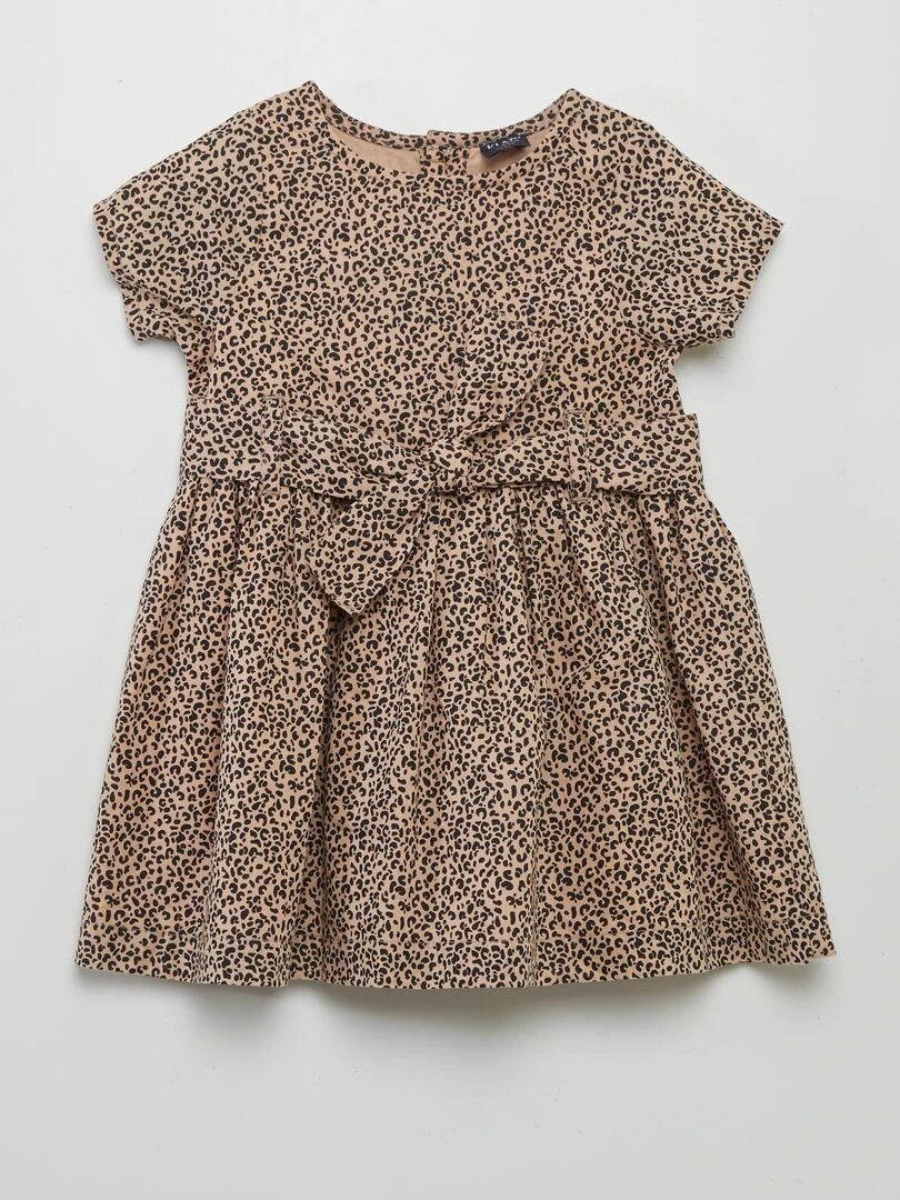 Robe à motifs avec ceinture à nouer Beige