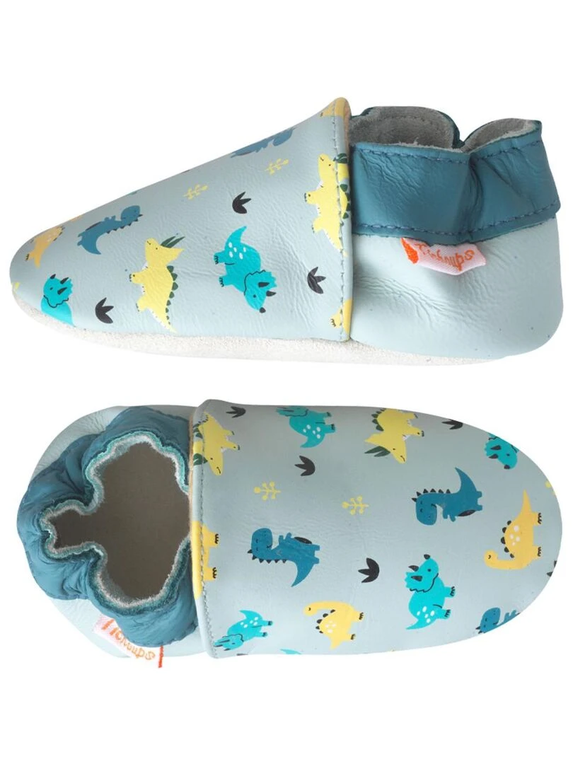 Chaussons bébé cuir souple Nestor les dinosaures Bleu Bleu