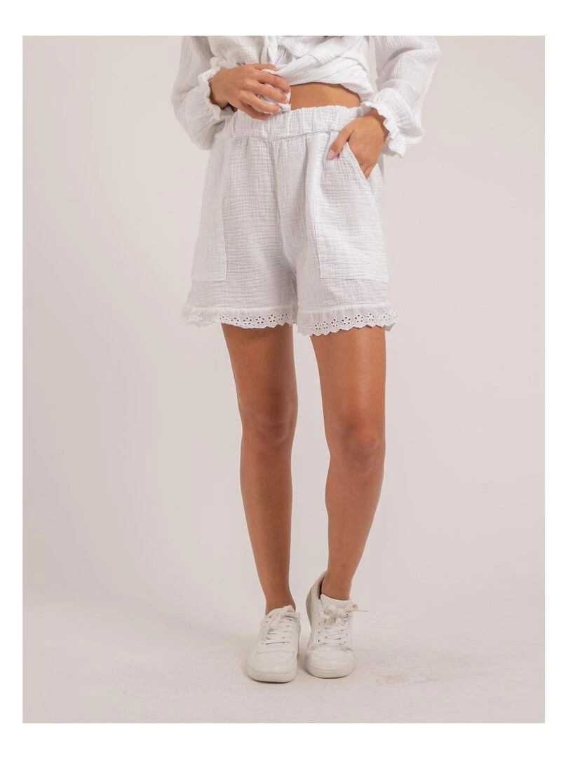 Short fluide en gaze de coton XEMKE Blanc