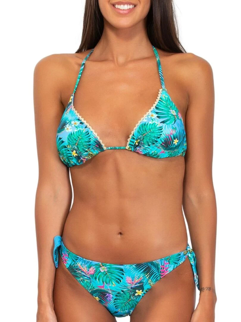 Haut de bikini triangle imprimé New Jungle Bleu