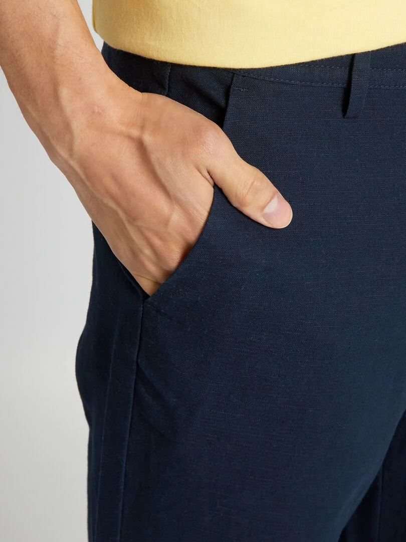 Pantalon chino coupe slim en lin mélangé   bleu marine