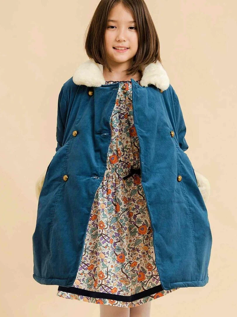 Robe Hiver Fleurie Liberty Fille Orange Vert CHIMENE 'LA FAUTE A VOLTAIRE' Orange