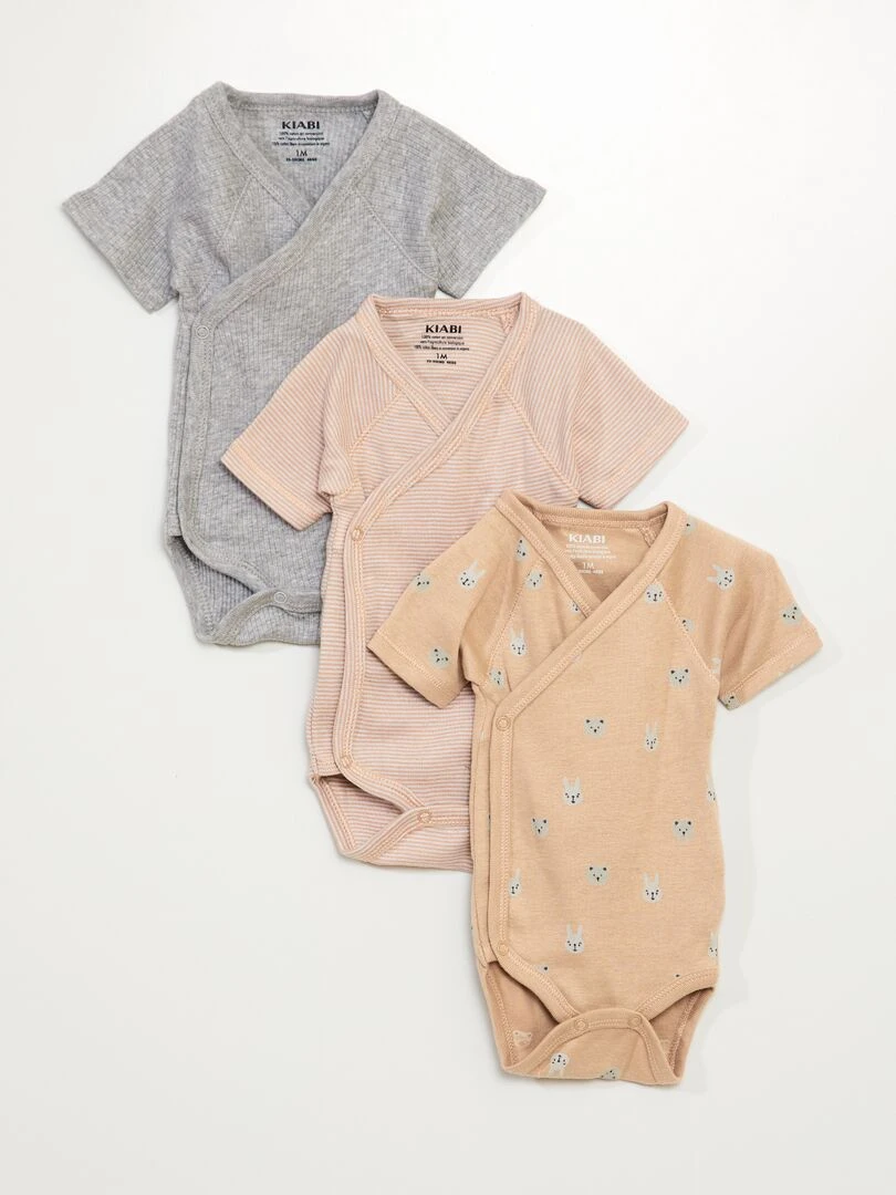 Lot de 3 bodies en coton Marron/Gris