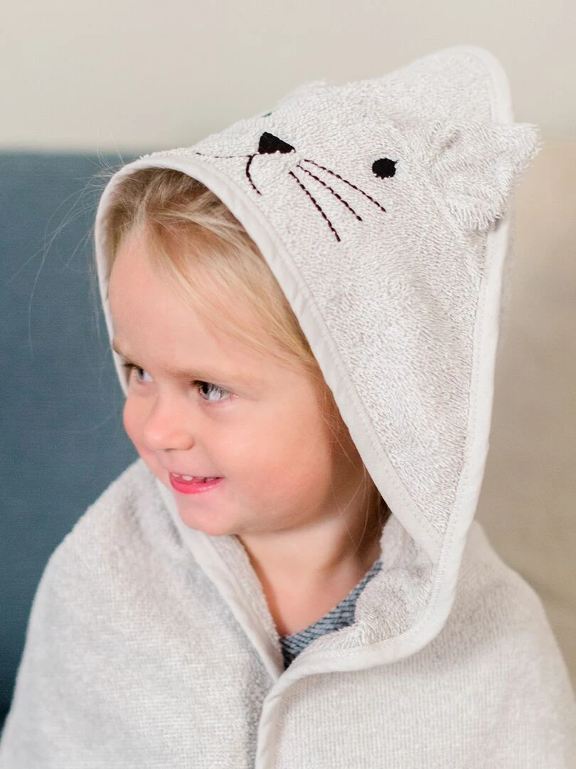 Cape de bain chat en coton   Gris
