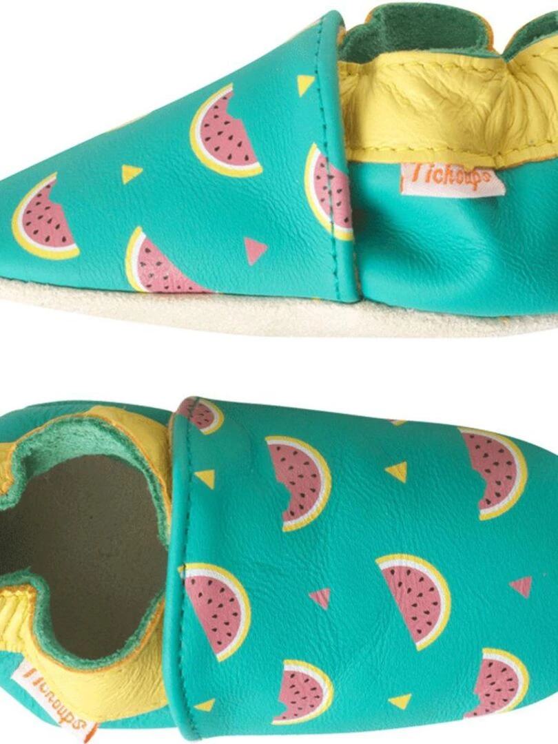 Chaussons bébé cuir souple Carla les pastèques Vert