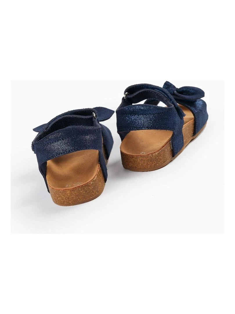 Sandales en cuir avec paillettes et nœud pour bébé fille  ATLANTIC COMPANY   Bleu foncé