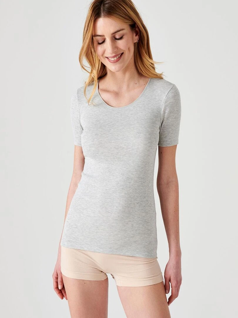 T shirt manches courtes fine côte Thermolactyl Damart Gris chiné