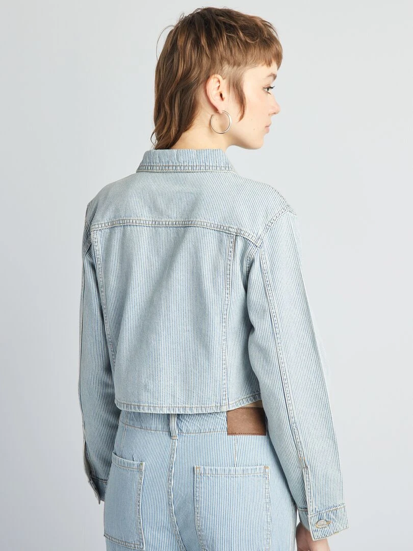 Veste en jean courte à rayures   Bleu