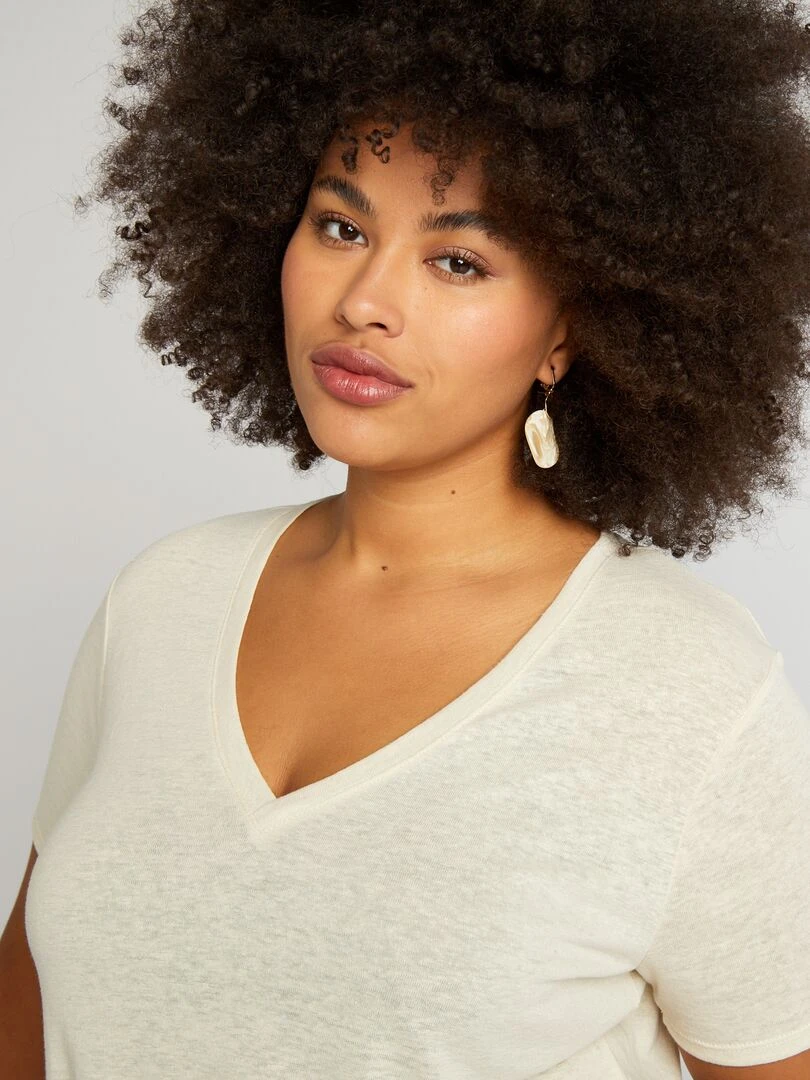 T shirt uni en lin mélangé   Beige