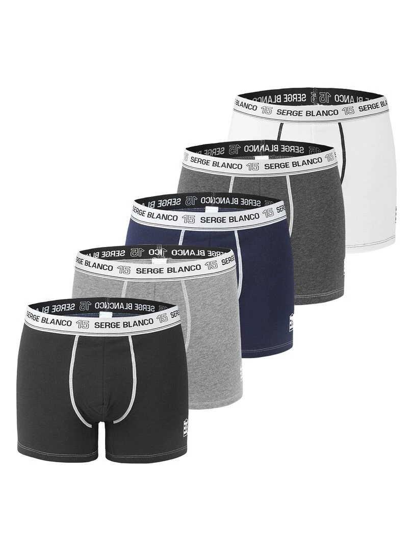 Lot de 5 Boxers Serge Blanco coton homme Class' Serge Blanco Noir Gris Blanc
