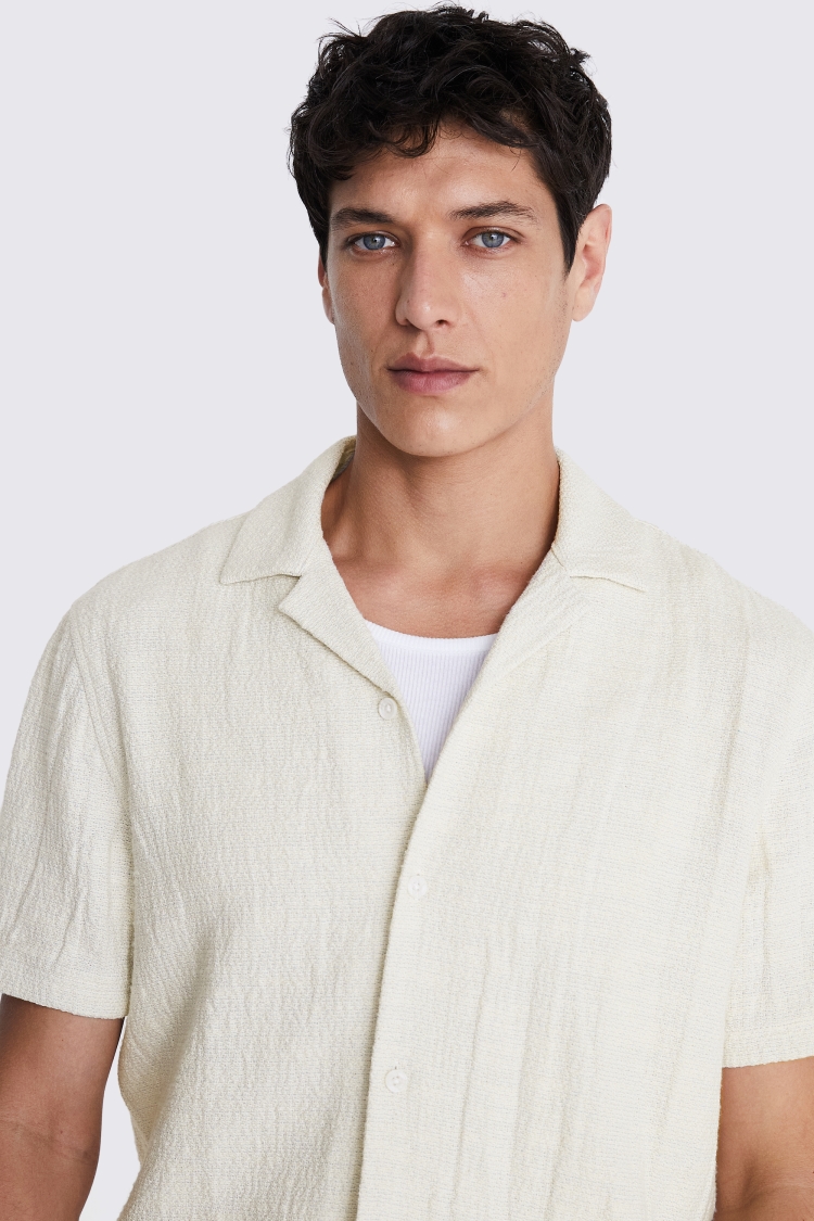 Off White Linen Blend Knitted Cuban Collar Shirt   Buy Online at Moss