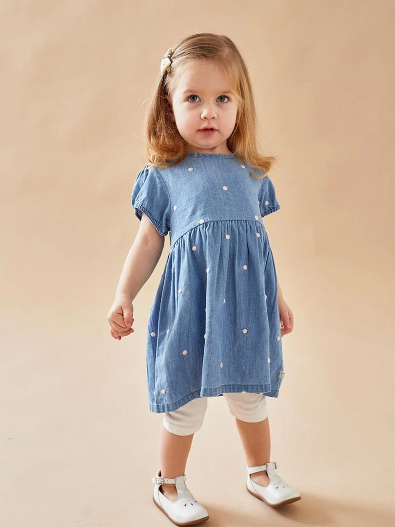 Set robe denim à pois + legging bleu/écru Noukie's Bleu