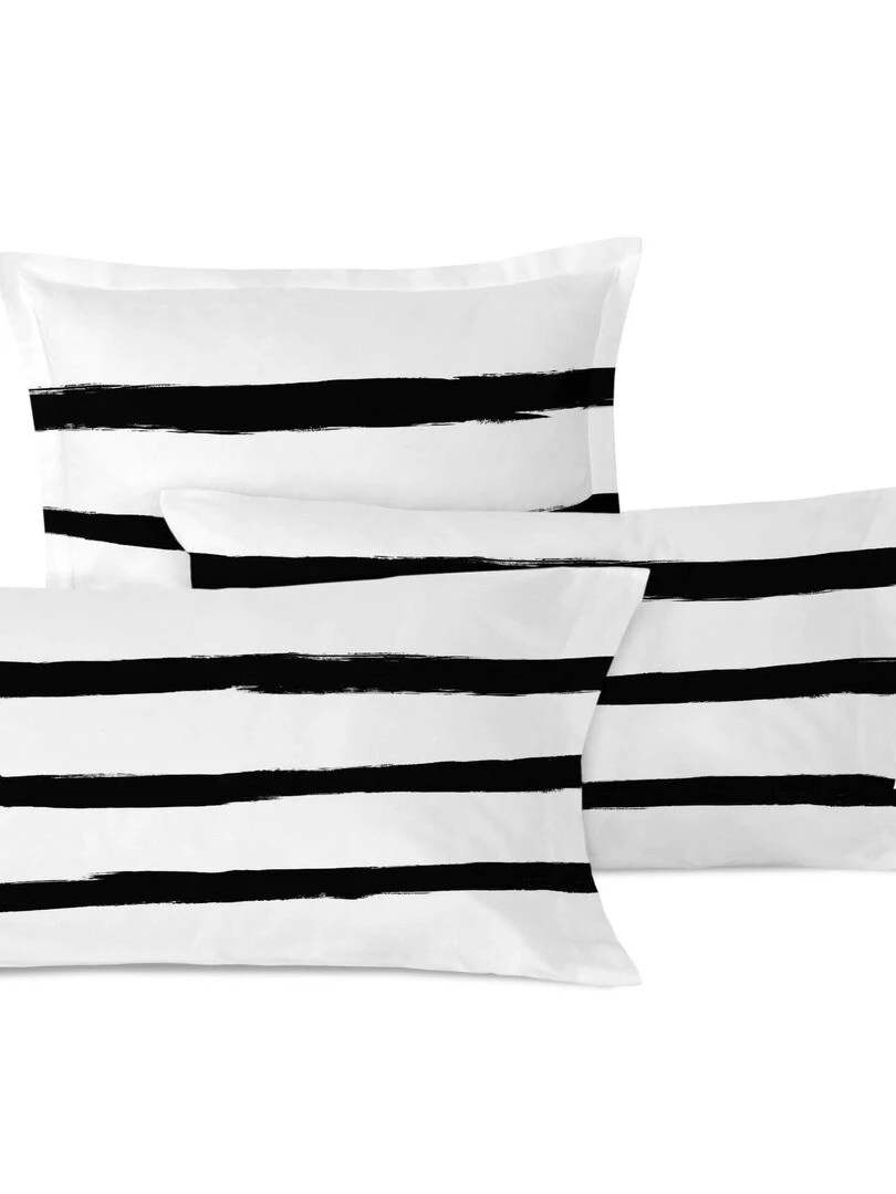 Taie d'oreiller Stripes "Happyfriday" Noir Blanc