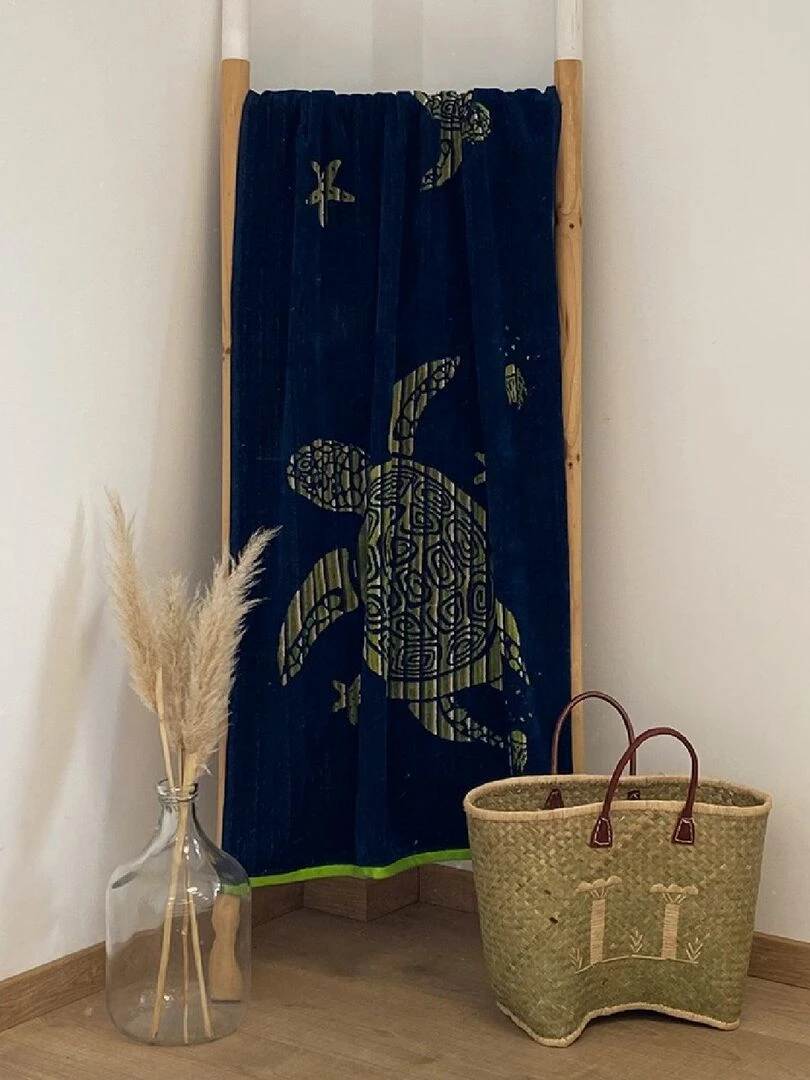 Serviette de plage éponge velours Jacquard Hesperia75x150 Bleu foncé