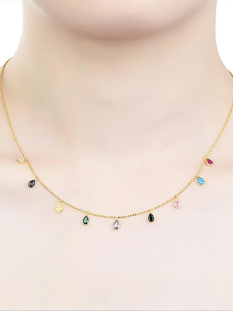 Collier  yente en argent 925 et zircon multicolore plaqué or 18K   Doré/or