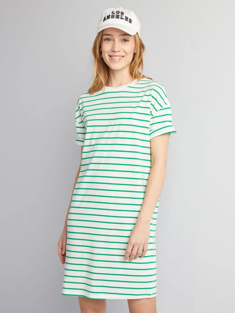 Robe t shirt   Blanc/vert