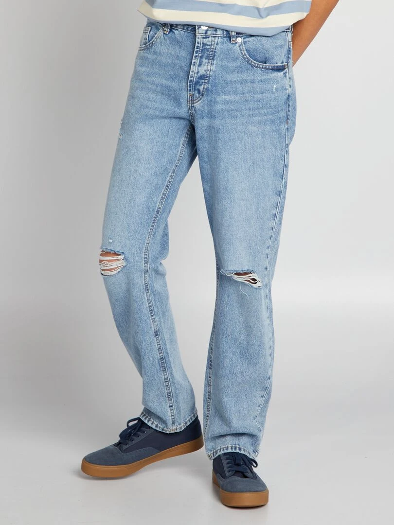 Jean large avec abrasions Bleu