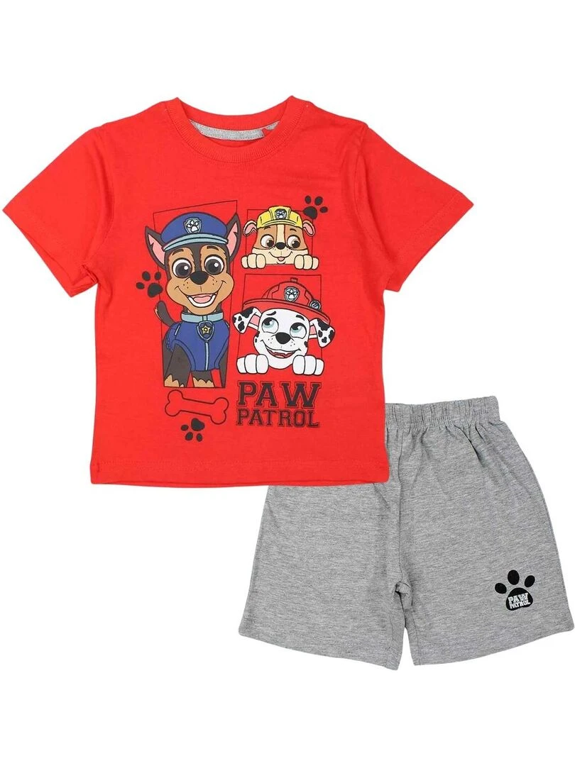 Paw Patrol Ensemble T shirt short garçon Imprimé La Pat' Patrouille Rouge