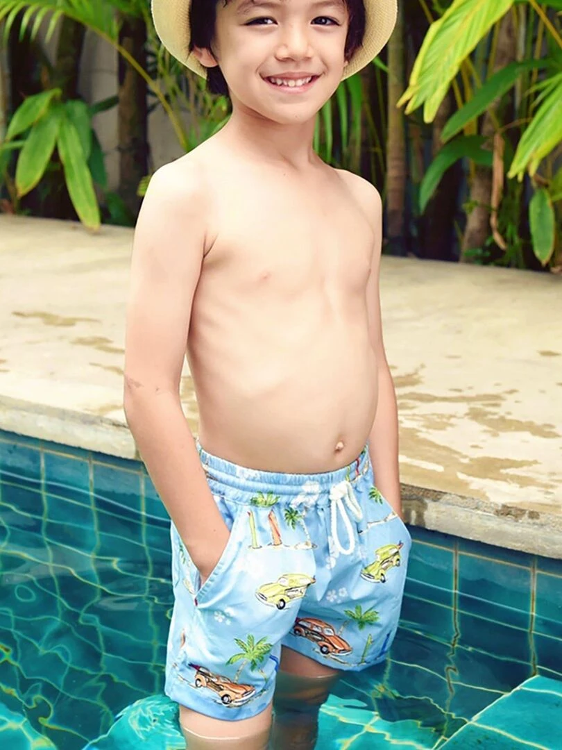 Short de Bain Garçon Bleu Imprimé Voitures Rétro SWIMBOY La Faute à Voltaire Bleu