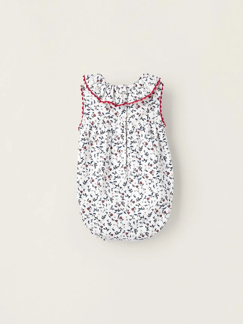 Combishort Florale en Coton pour Nouveau née manches longues ATLANTIC COMPANY Blanc