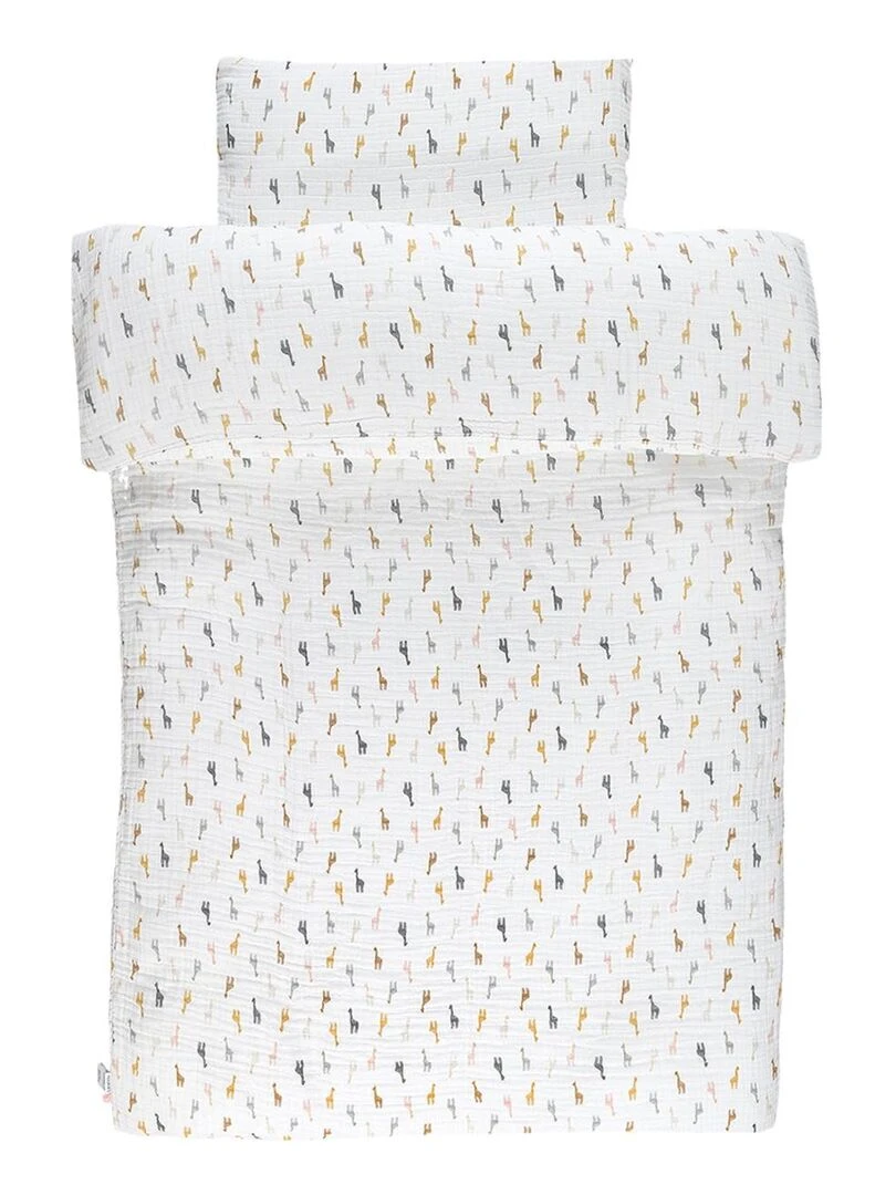 Housse de couette 100x140 cm imprimée giraffes  mousseline BIO   Noukie's   Blanc