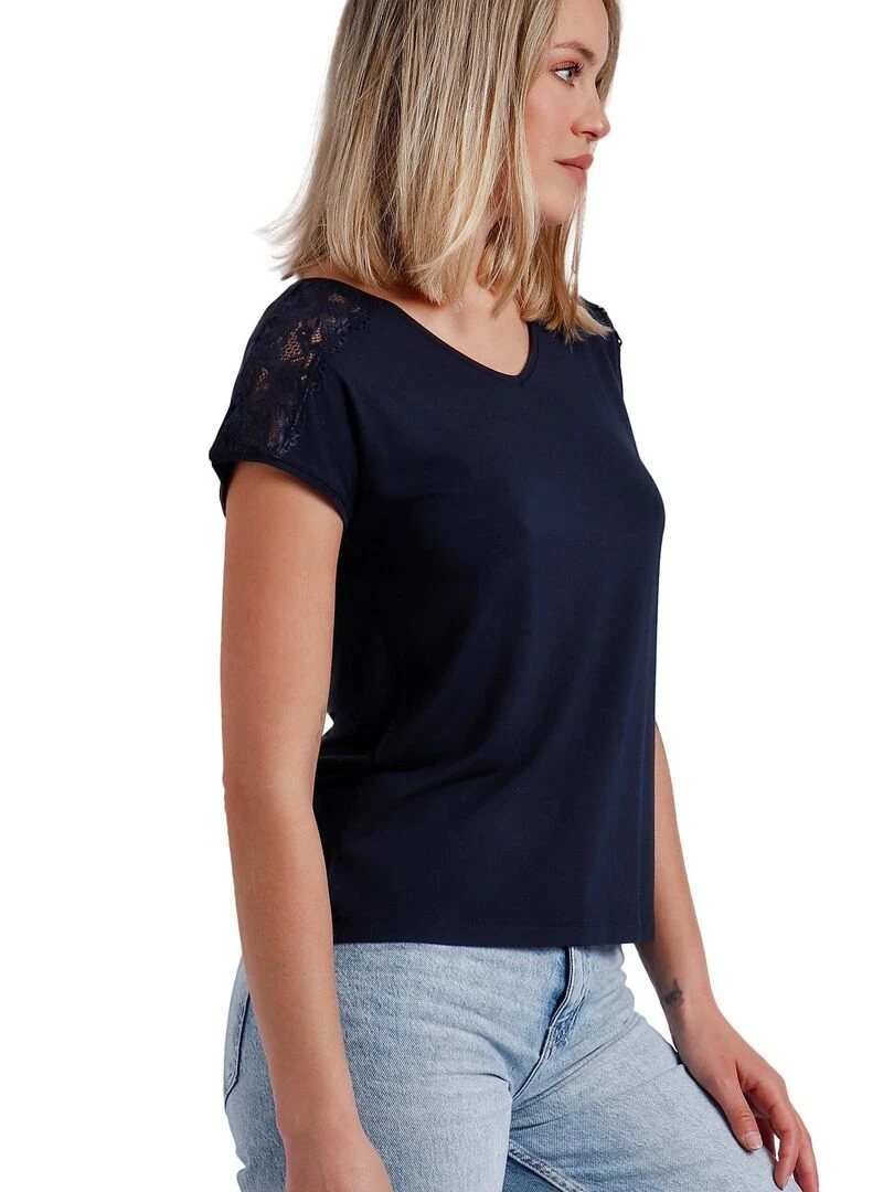 T shirt manches courtes Puntilla Hombro   Bleu marine