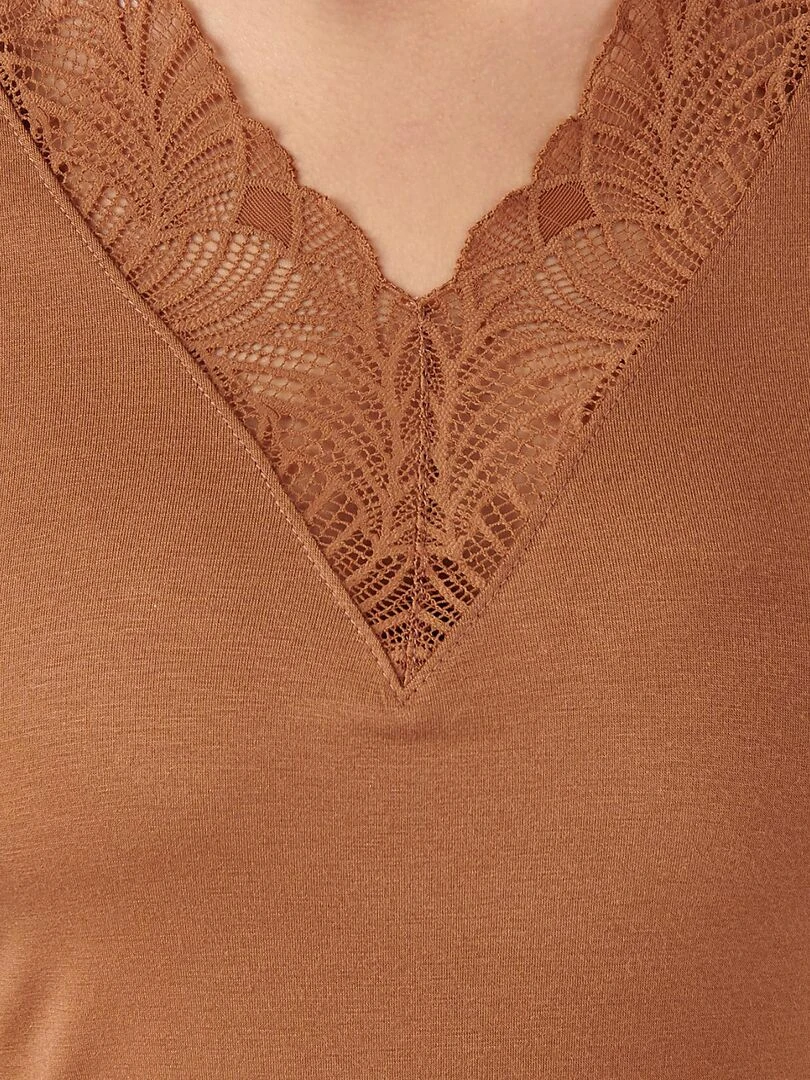 T shirt manches longues dentelle Thermolactyl invisible   Damart   Marron