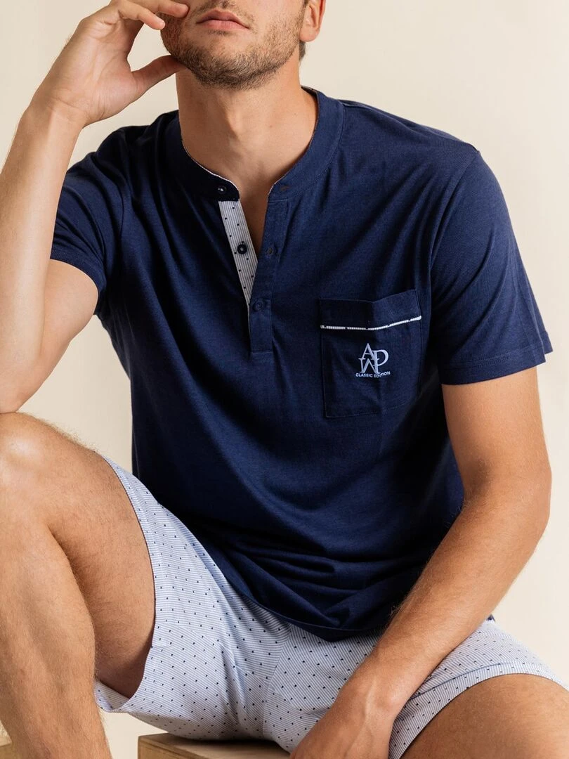 Pyjama short t shirt Stripes And Dots   Bleu