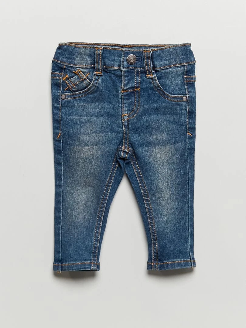 Jean slim stretch à taille ajustable Bleu foncé