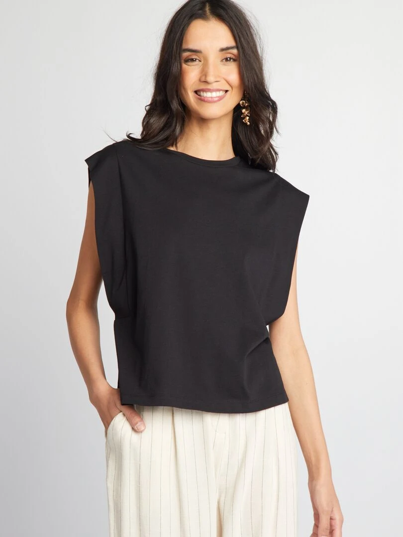 T shirt uni sans manches noir