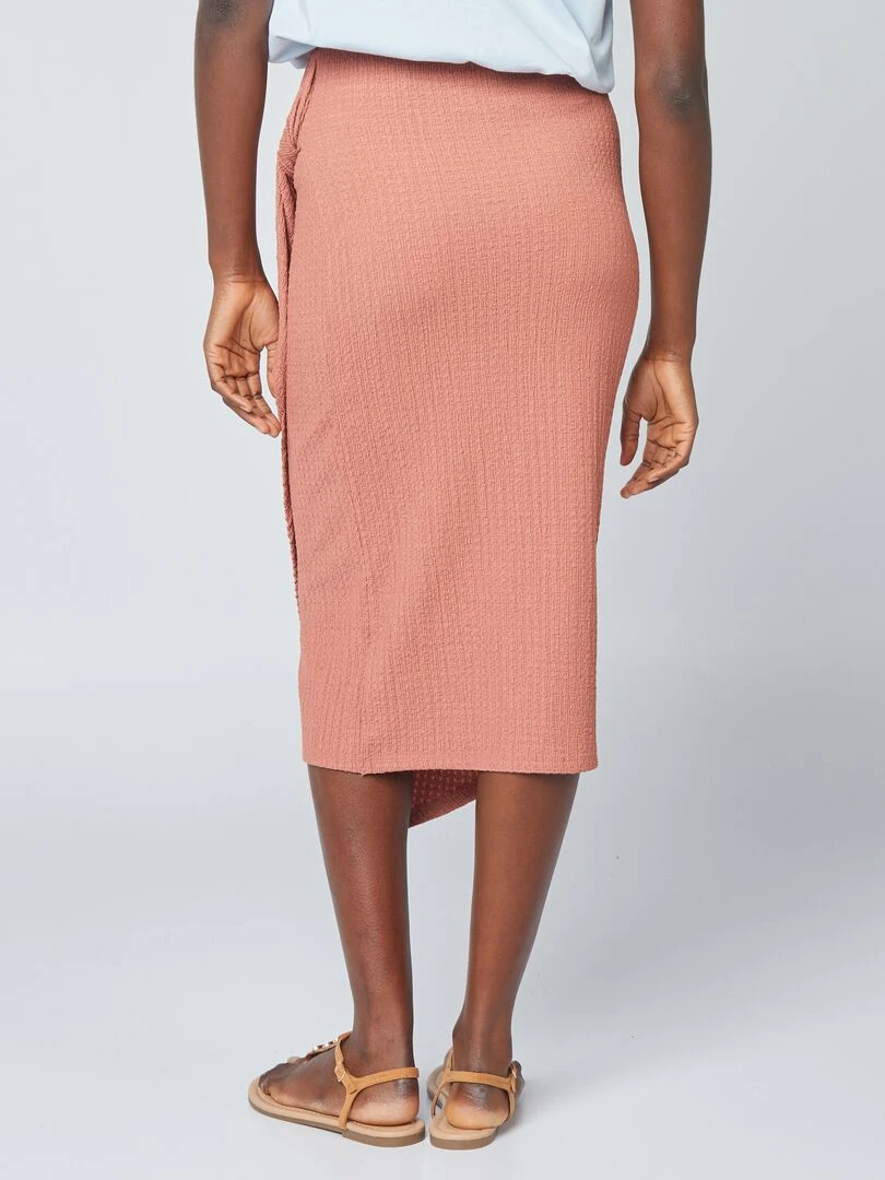 Jupe pareo en maille gaufrée   Marron