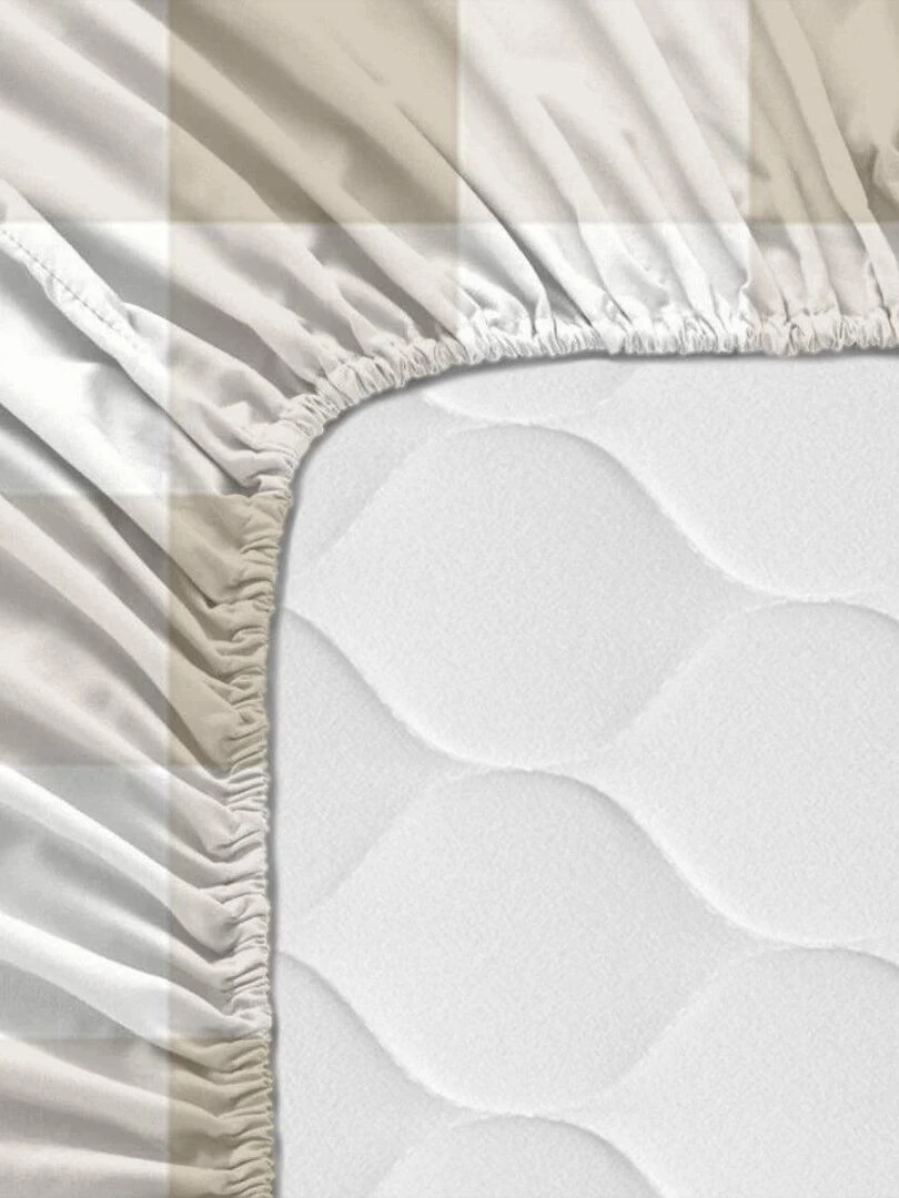 Drap housse Vichy Berceau "Happyfriday"   Beige