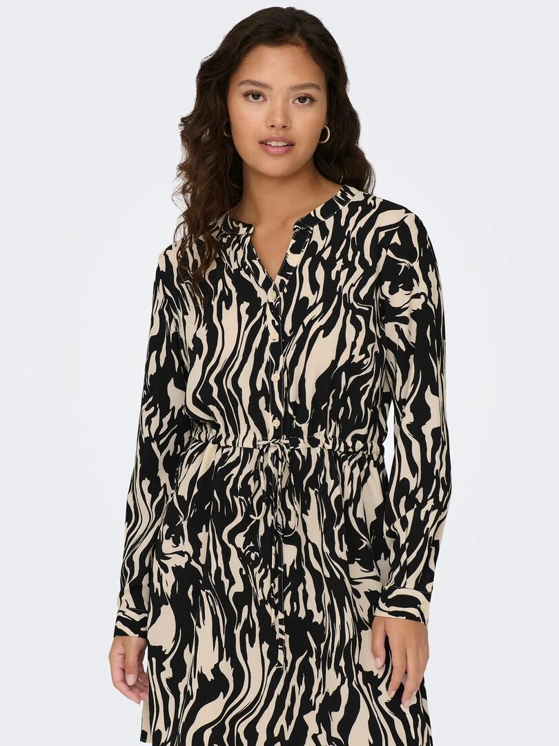 Robe courte à col V   Beige