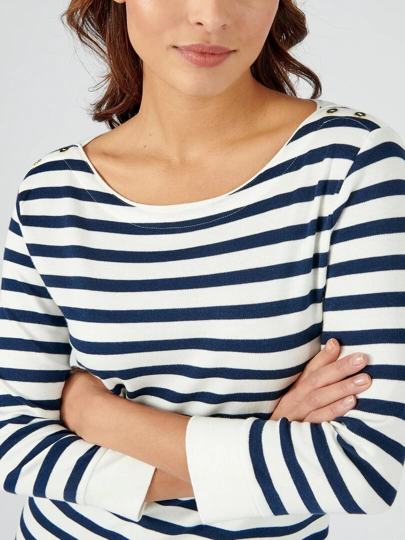 Tee shirt rayé coton modal manches 3/4 Happy D. by Damart Bleu marine
