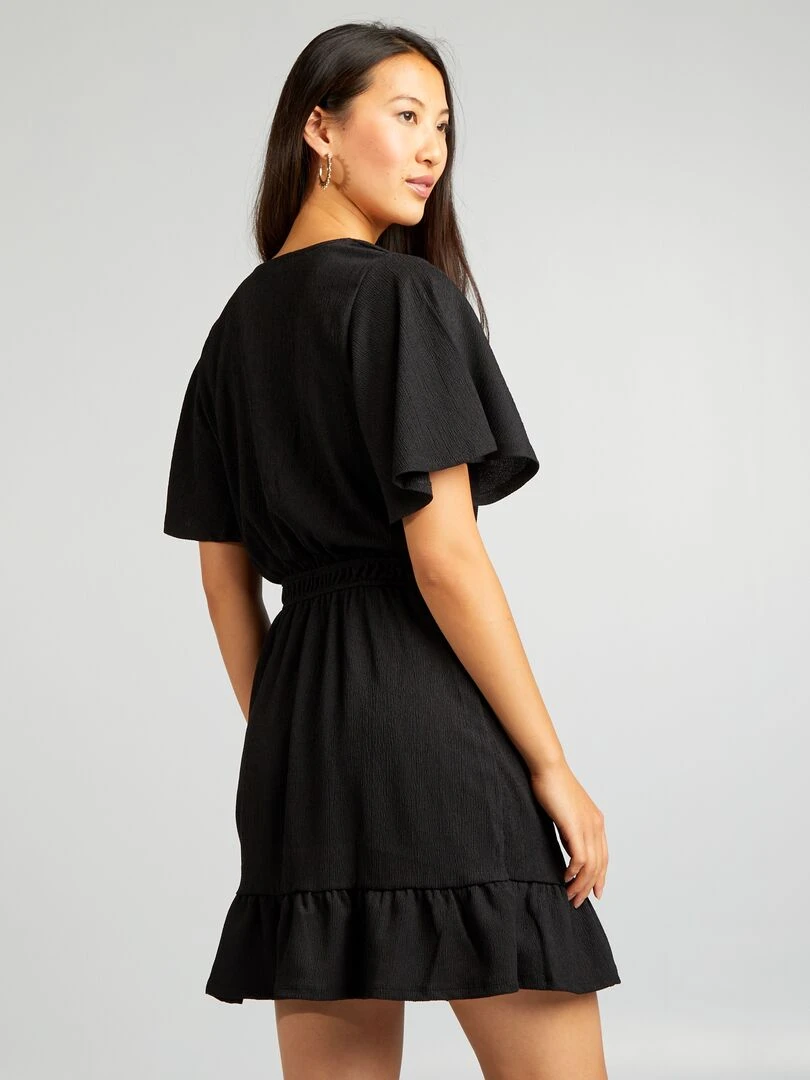 Robe courte imprimée à volant noir