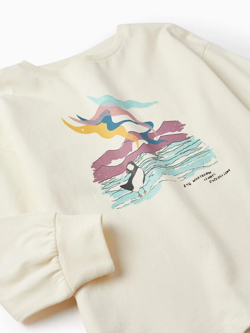 T shirt à manches longues en coton avec paillettes pour fille manches longues  NORTHERN CALLING   Blanc